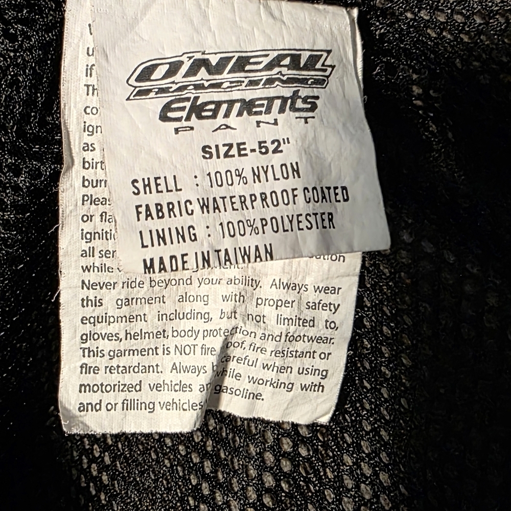Men's O'NEAL Black and Gray Riding Pants Big And Tall 52 - Picture 8 of 8